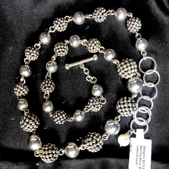 MICHAEL DAWKINS Starry Night Sterling Clusters, Silver Globes, Pearl Necklace - Picture 7 of 17